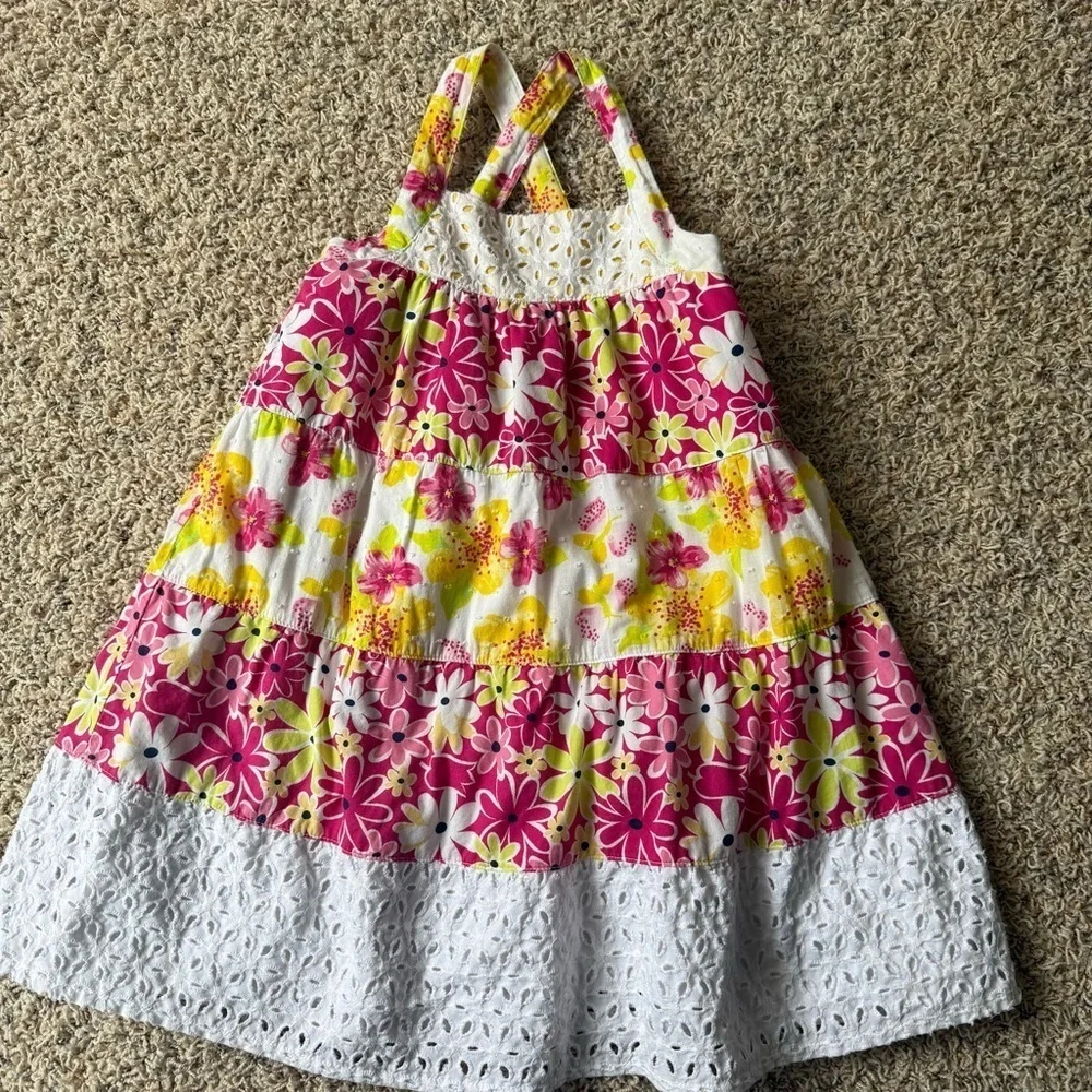 Penelope Mack Girls Cotton Dot Embroidery Eyelet Lace A-line Tank Dress Size-5